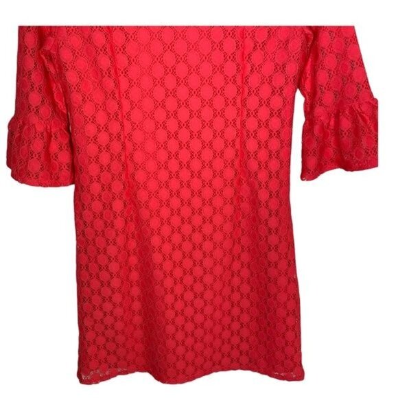 Tacera Red Lace Bell Sleeve Mini Shift Dress Small - Picture 7 of 12